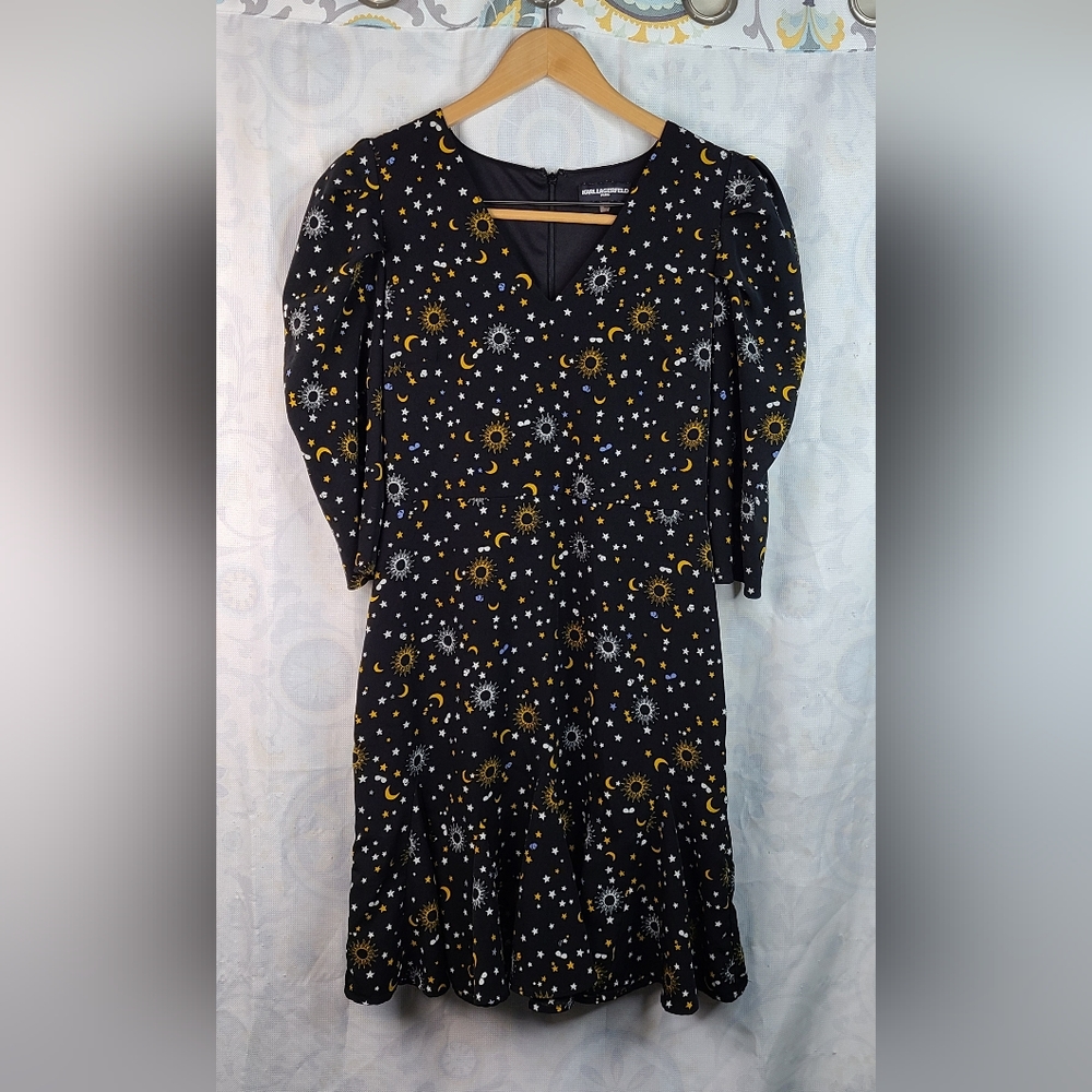 Karl Lagerfeld Paris Puff Sleeve Celestial print dress size 6